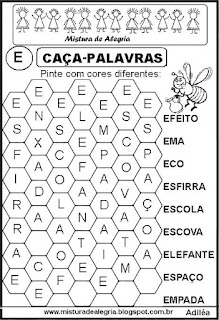 Atividades de alfabetização,caça-palavras