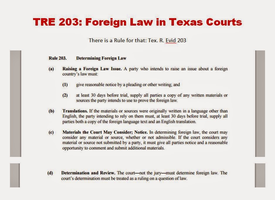 Tex. R. Evic. 203: Determination of Foreign Law 
