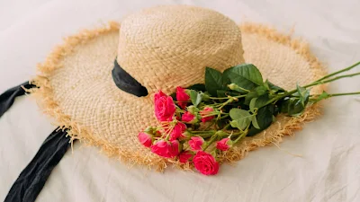 Hat, Pink Rose Flowers, Bouquet, Photography