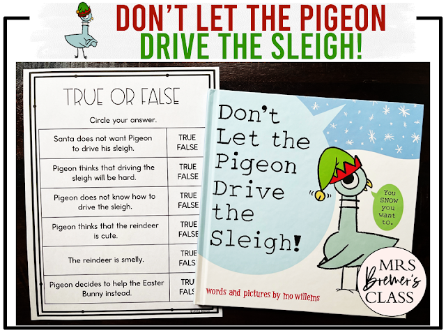 Don't Let the Pigeon Drive the Sleigh book activities unit with literacy printables, reading companion activities, lesson ideas, and a craft for Kindergarten and First Grade