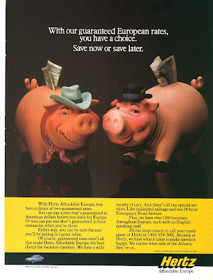 1989 Hertz rent a car Magazine Ad piggy bank