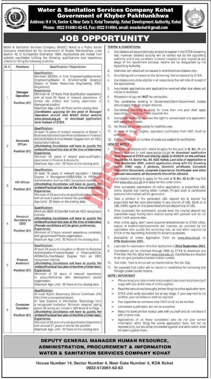 Water And Sanitation Services Company Jobs In Etea Wassc Kohat 2021