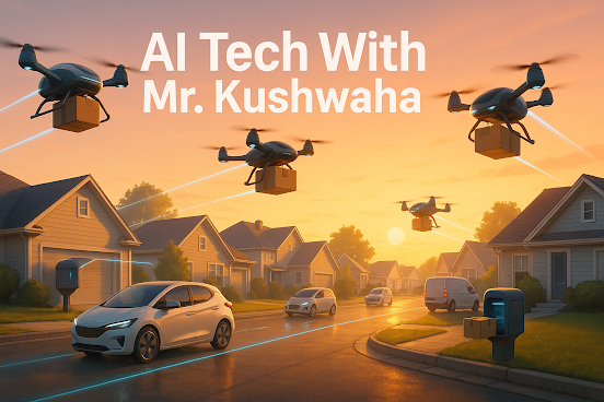 A futuristic AI-powered self-driving car on a smart city road with glowing sensors and digital navigation lines, showing the role of AI in autonomous mobility.