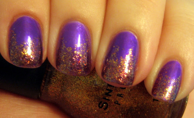 Purple and Bronze Gold Glitter Nails” title=