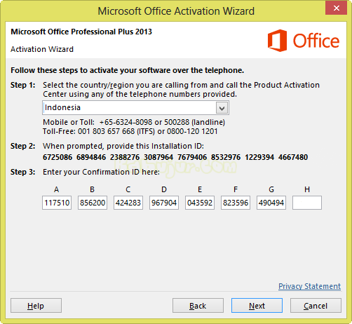 Aktivasi Microsoft Office 2013 Menggunakan Telpon Secara 
