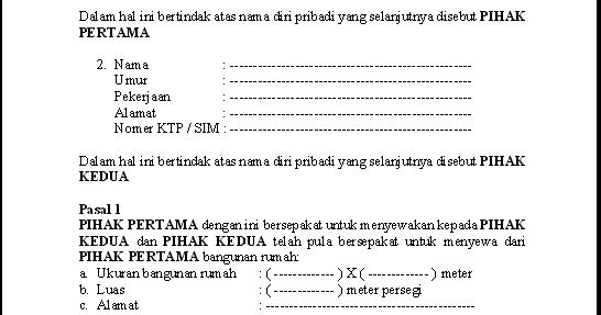 CONTOH SURAT PERJANJIAN SEWA RUMAH/RUKO/KIOS