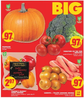 No Frills flyer this week : Pumpkins $0.97, Tomatoes on the Vine or Broccoli $0.97 +more