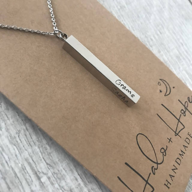 Halo + Hope Handmade Hand Stamped Bar Pendant Necklace