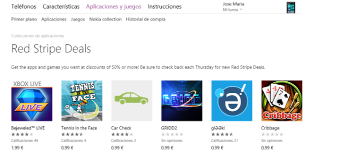 Bejeweled Live, Tennis in the Face, Car check.Gridd 2,glƏƏk, Cribbage:son ofertas este semana Red Stripe para Windows Phone y Windows 8   