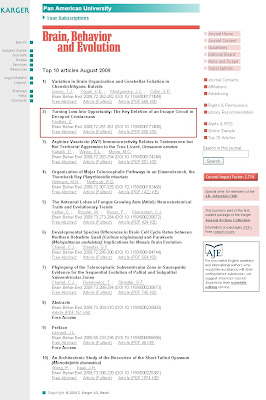 Brain, Behavior and Evolution Top 10 articles for August 2009