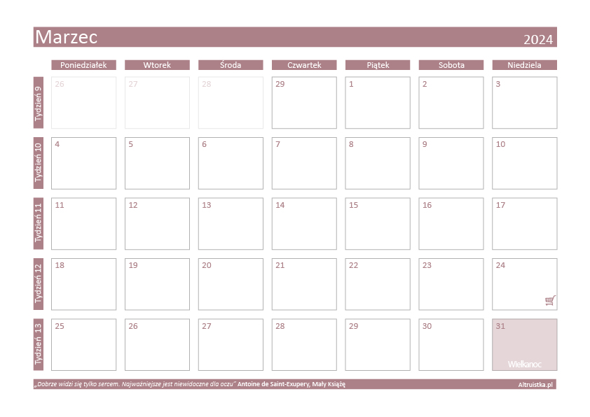 Marzec 2024 - kalendarz do druku