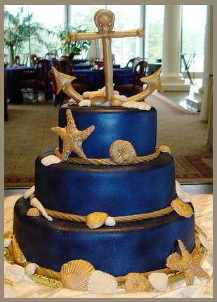 Bright blue three tier square wedding cake with clear and white sugar 