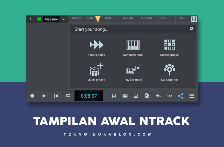 Tampilan awal aplikasi rekaman ntrack studio