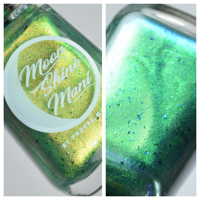 green shimmer nail polish in a bottle
