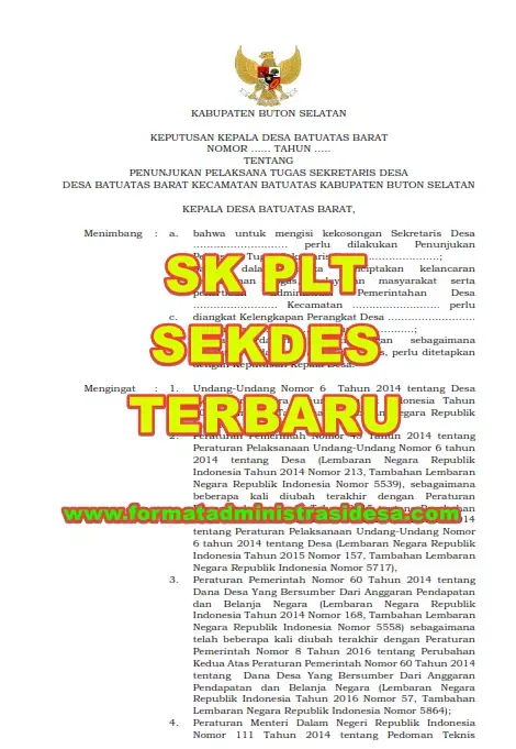 SK PLT Sekdes, Contoh SK PLT Sekretaris Desa, Contoh Format SK Kepala Desa tentang Pengangkatan PLT Sekdes Format Doc dan PDF