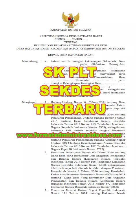 SK PLT Sekdes, Contoh SK PLT Sekretaris Desa, Contoh Format SK Kepala Desa tentang Pengangkatan PLT Sekdes Format Doc dan PDF