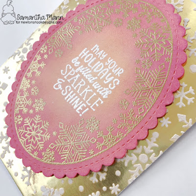 Snowflake Oval Card by Samantha Mann for Newton's Nook Designs, Distress Inks, Christmas Card, Christmas, Holidays, Embossing Paste, #newtonsnook #newtonsnookdesigns #snowflakes #distressinks #cards #cardmaking #christmas #christmascards