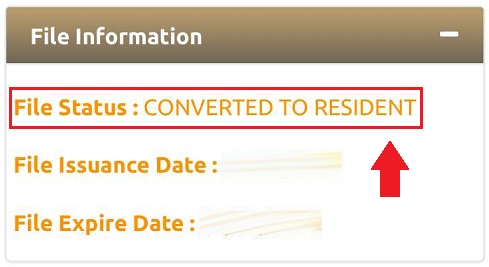 file status converted to residence