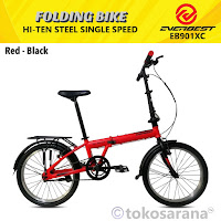 Sepeda Lipat Everbest EB901 1Sp-VB 20 Inci x 1,75 Inci H-Ten Steel Single Speed V-Brake Folding Bike Remaja-Dewasa