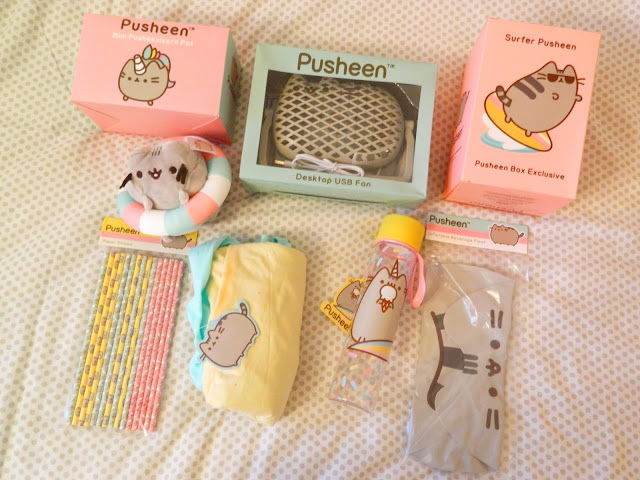 Birds-eye view of the entire contents of the Pusheen Summer 2018 box