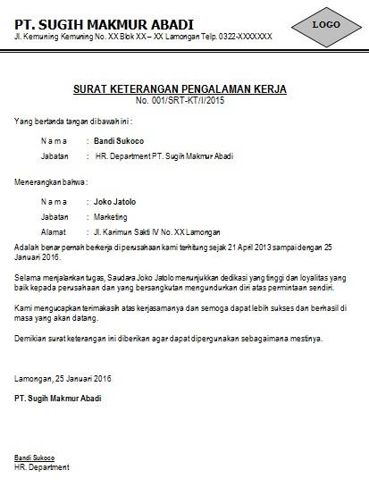 surat pengalaman kerja doc