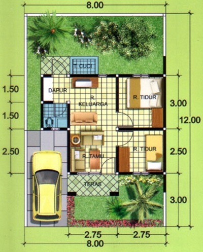 Denah Rumah Minimalis Type Dengan Kamar Tidur Model