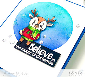 #cardbomb, maria willis, #tonicstudios, #tonicstudiosusa, #tonicstudiosgardenparty, #tonicwonderfulwishes, #stamp, #ink, #paper, #cards, #cardmaker, #cardmaking, #handmade, #art, #color, #christmas, #reindeer, Christmas Snow Globe, Celebrate Success