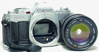 Canon AV-1 (Chrome) Body #198, Aetna Rokunar MC 28mm 1:2.8 (Canon FD Mount) #815