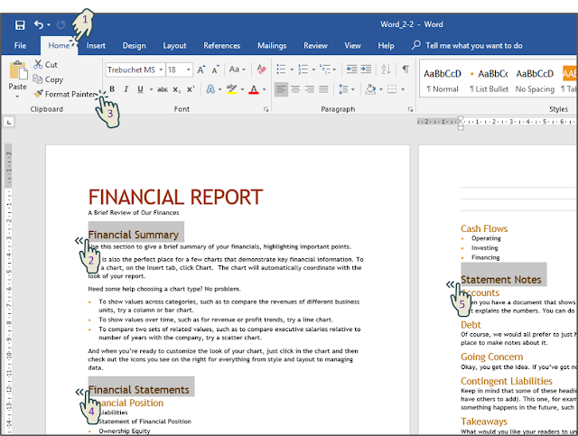Menerapkan format Painter pada "Financial Statements" dan "Statement Notes"