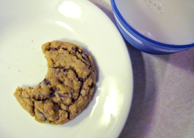 Chocolate chip cookie and milk