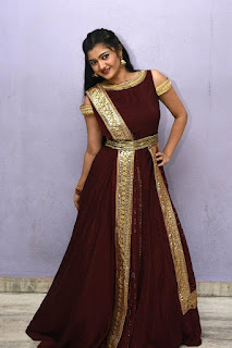 Akshitha Beautiful Photos In Maroon Color Long Dress