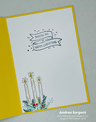 Candles are so beautiful at Christmas-time, so why not create a card with Stampin’ Up!s delightful Radiant Light stamps and Magical Meadows dies featuring Daffodil Delight ink.