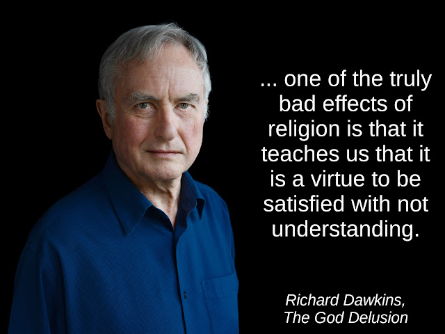 ... one of the truly bad effects of religion is that it teaches us that it is a virtue to be satisfied with not understanding. - Richard Dawkins, The God Delusion