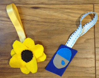 Hand-sewn felt gift tags: sunflower and swimmer, by Adrienne Wyper on Made it!