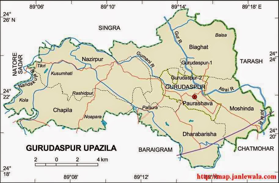gurudaspur upazila map of bangladesh