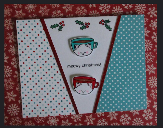 Meowy Christmas by Becca features Cup of Cocoa by Newton's Nook Designs; #inkypaws, #newtonsnook, #catcards, #cardmaking, #cardchallenge, #christmascards, #holidaycards