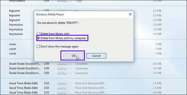 choose delete from library and my computer