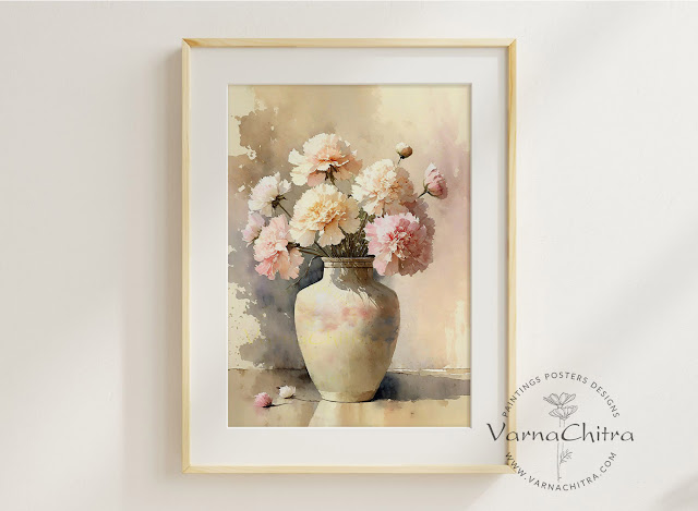 carnation watercolor painting, January birth flower, excellent gift idea by biju varnachitra