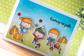 Sunny Studio Stamps: Fall Kiddos Happy Harvest Woodland Borders Hooray For Fall Card by Eloise Blue
