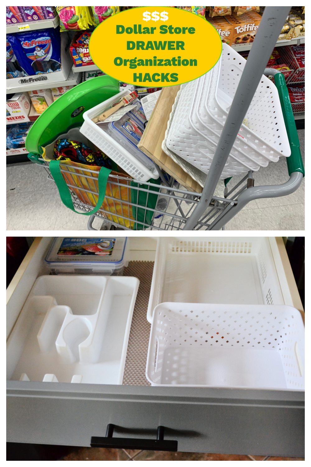 East Coast Mommy: Organizing Kitchen Drawers with CHEAP dollar store bins