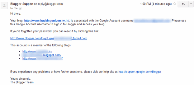 blogger forgotten email