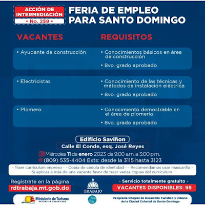 Lista de vacantes para la feria de empleo