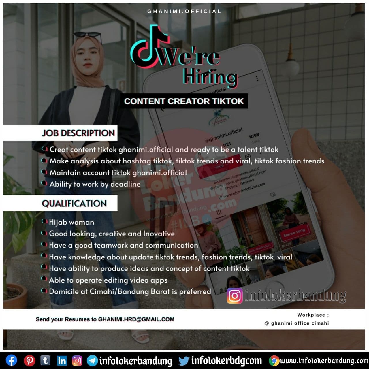 Lowongan Kerja Content Creator Tiktok Ghanimi Official Bandung Desember 2020