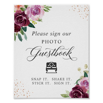  Instant Photo Guestbook Sign Plum Purple Floral