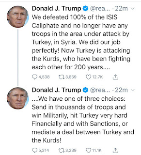Herr president 'Trump vi har tre saker framför oss skicka myncket militära troppen till området och attackera Turkiet, eller ekonomiskt bojkotta Turkiet eller försöka skaffa dialog mellan kurd och turkiet 