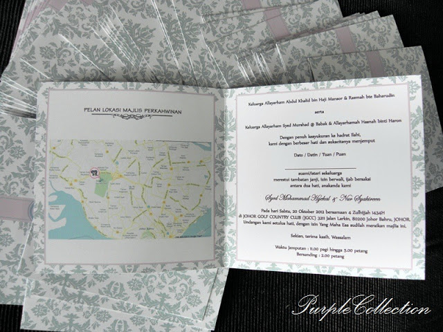 Grey Lilac Damask Square Wedding Invitation Card, Frey, Lilac, Damask, Square, Wedding, Invitation Card, Invitation, Wedding Invitation Card, Grey Lilac Damask Square, Grey Lilac, Grey, Wedding, Marriage, Haslinda Eunos,Classic Fold