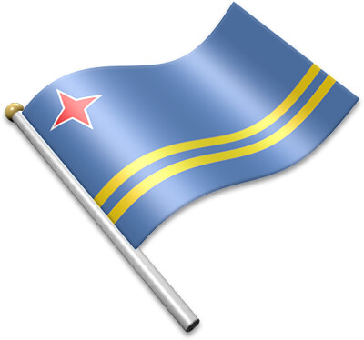 The Aruban flag on a flagpole clipart image