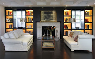 Stylish Living Room Stock Photo titled: Stylish Living Room With Fireplace And Bookshelves