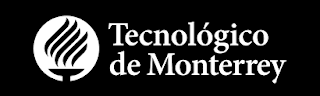 Black and white picture of the Tecnológico de Monterrey logo, which features a torch with stylized flames and the name of the Institute.