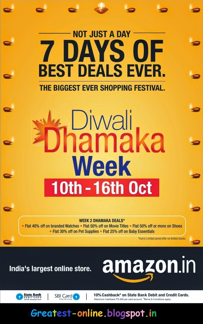 Amazon India Diwali Offers, Deals and Discounts From 10 Oct - 16 Oct 2014